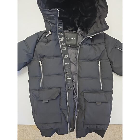 Supply & Demand Jacket Men Size Medium Black Zipper Pockets Fur Parka - Picture 4 of 11